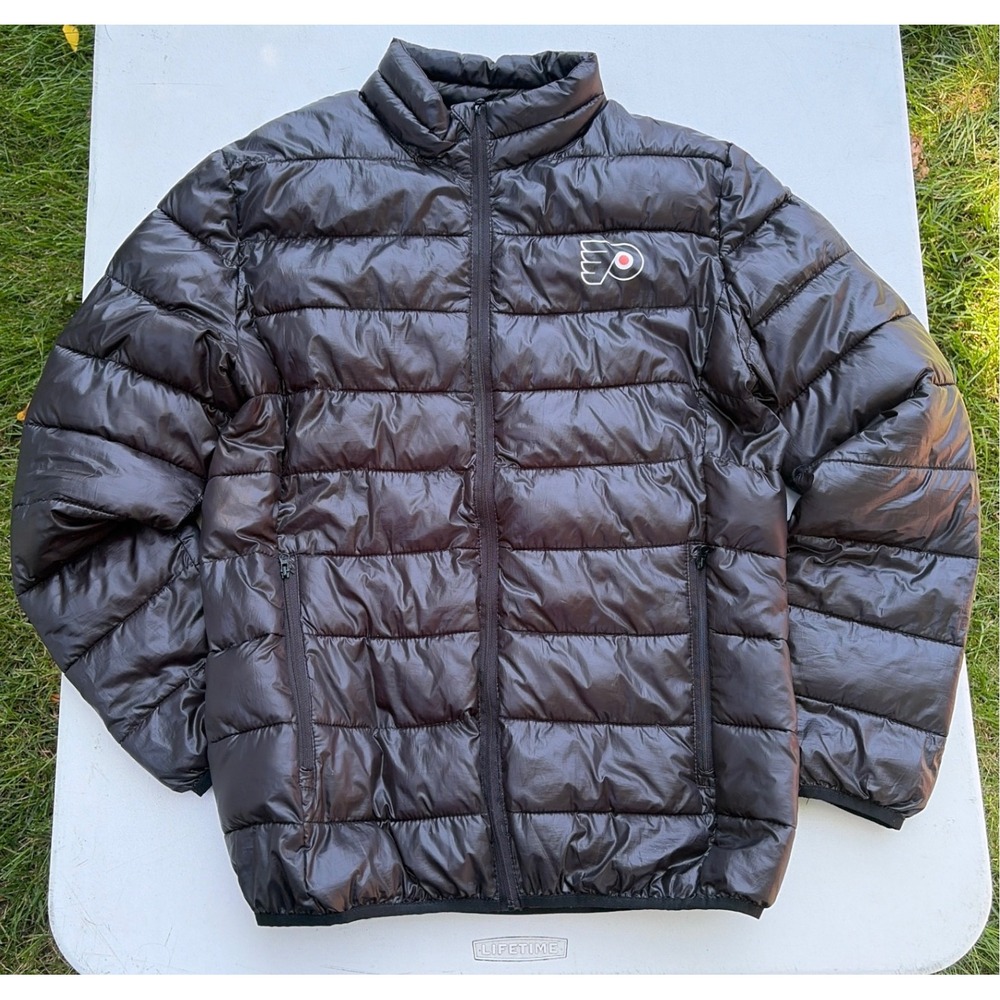 Fanatics NHL Philadelphia Flyers Puffer Jacket Mens Large Black Full Zip Quilted